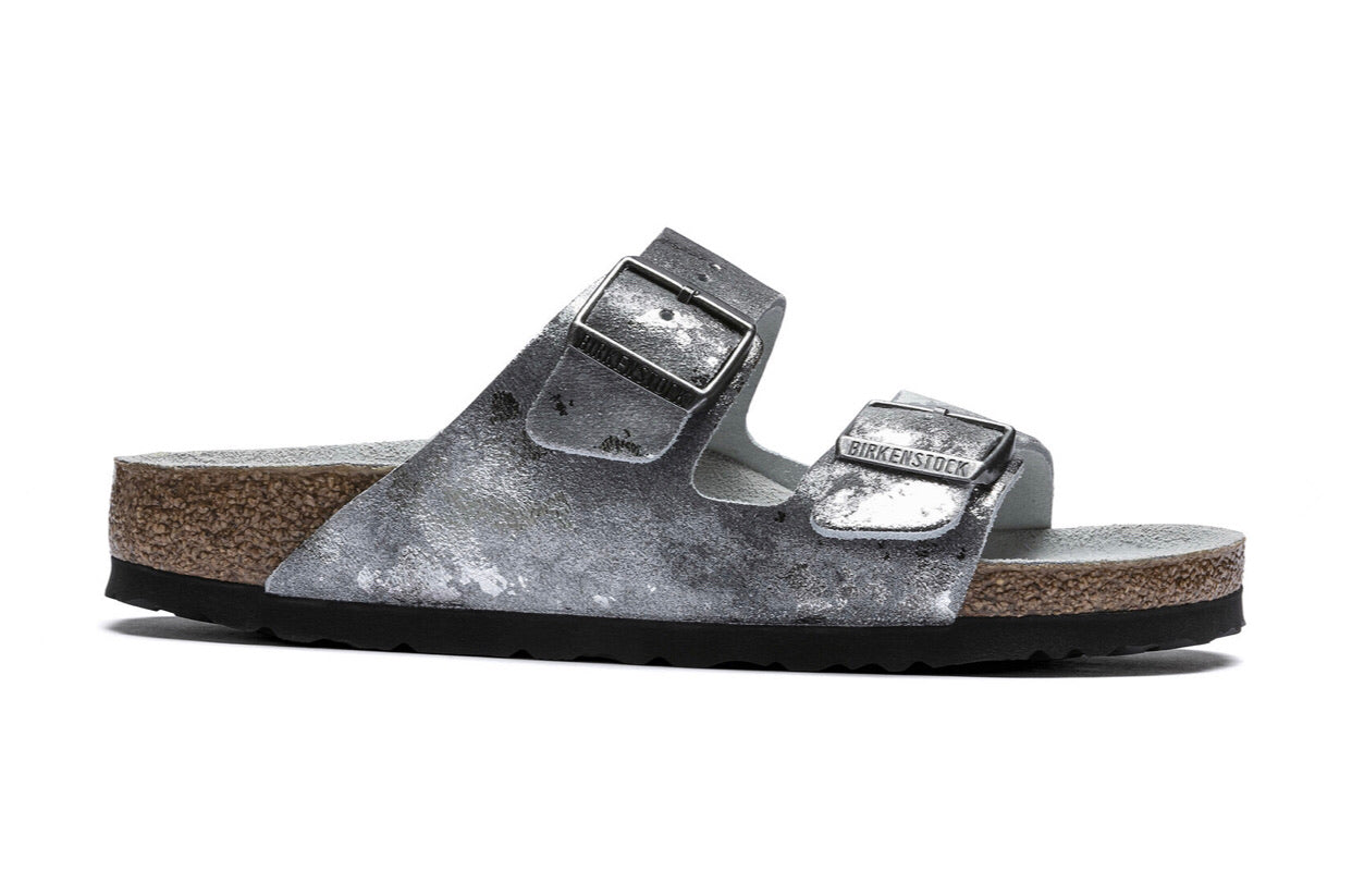 Birkenstock Arizona Vintage Metallic Gray Silver Suede Made In Germany