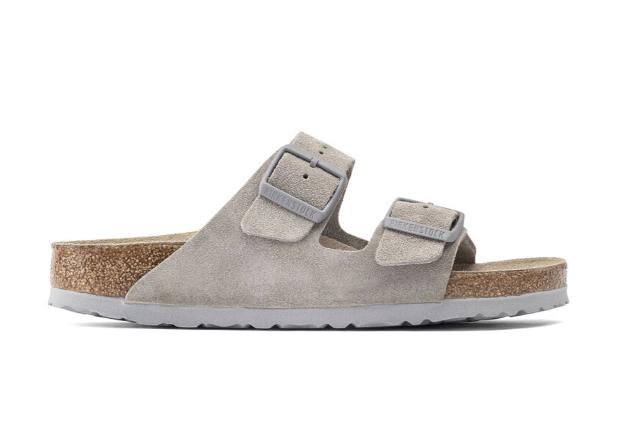 Birkenstock Arizona Stone Coin Suede Leather Soft Footbed Grey Sole Made In Germany