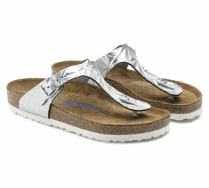 Birkenstock Gizeh Spectral Silver Metallic Leather Soft Footbed Made In Germany