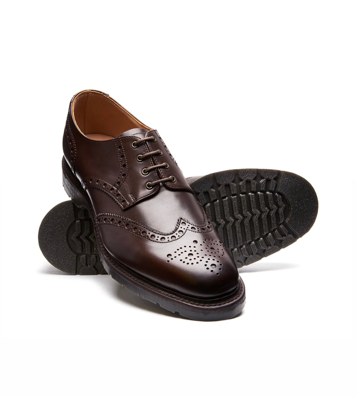 Solovair Walnut Calf Leather 4 Eyelet Gibson Brogue Made In