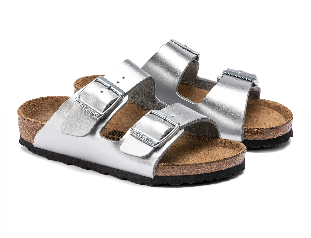 Birkenstock Arizona Kids Electric Metallic Silver Birko-Flor Made In Germany