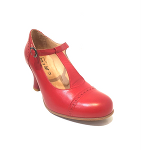 Rock n’ Dot 9474 Bettie All Rosso Red Leather T-Bar Court Shoe Made In Portugal